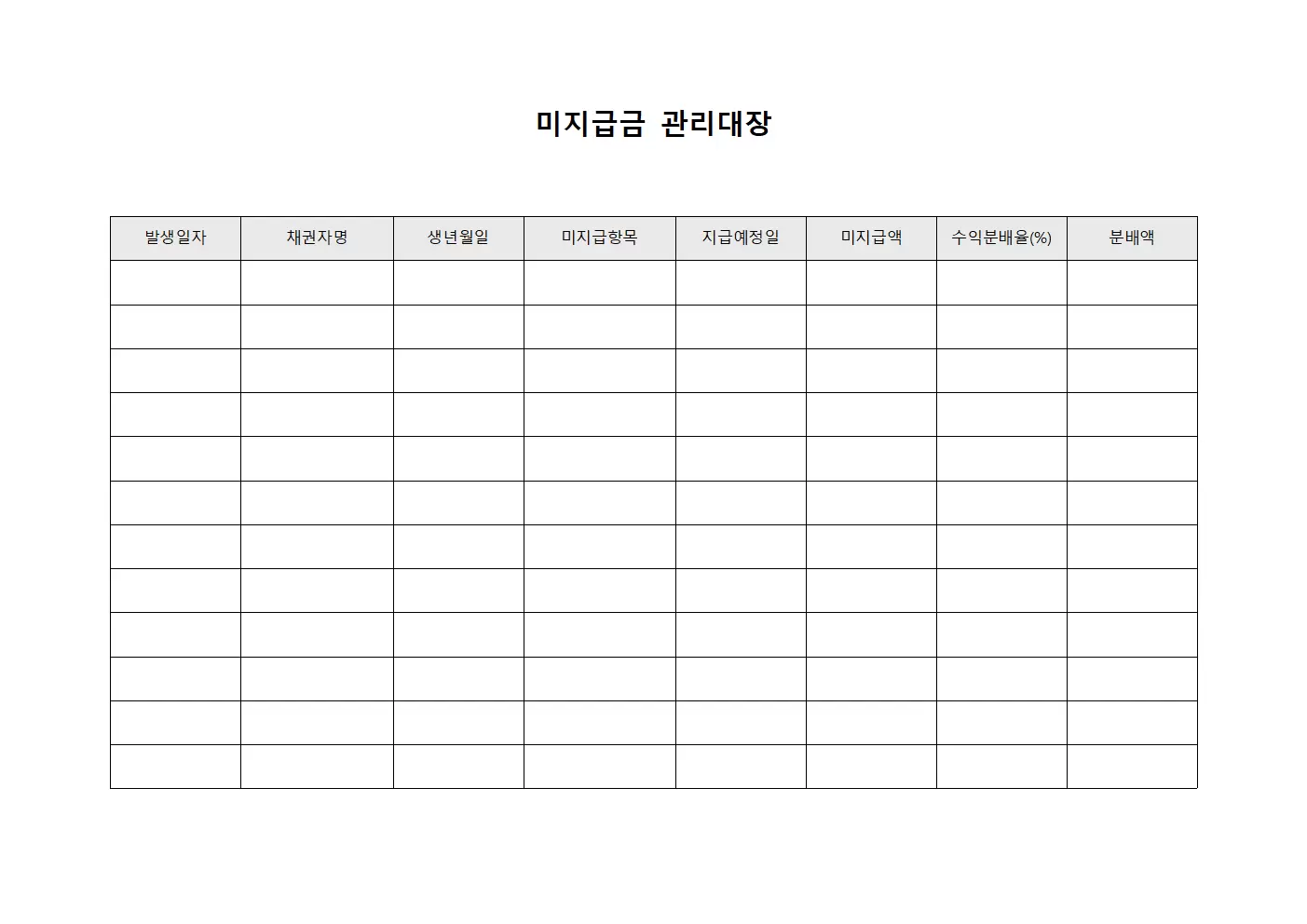 미지급금관리대장 수익분배명세표