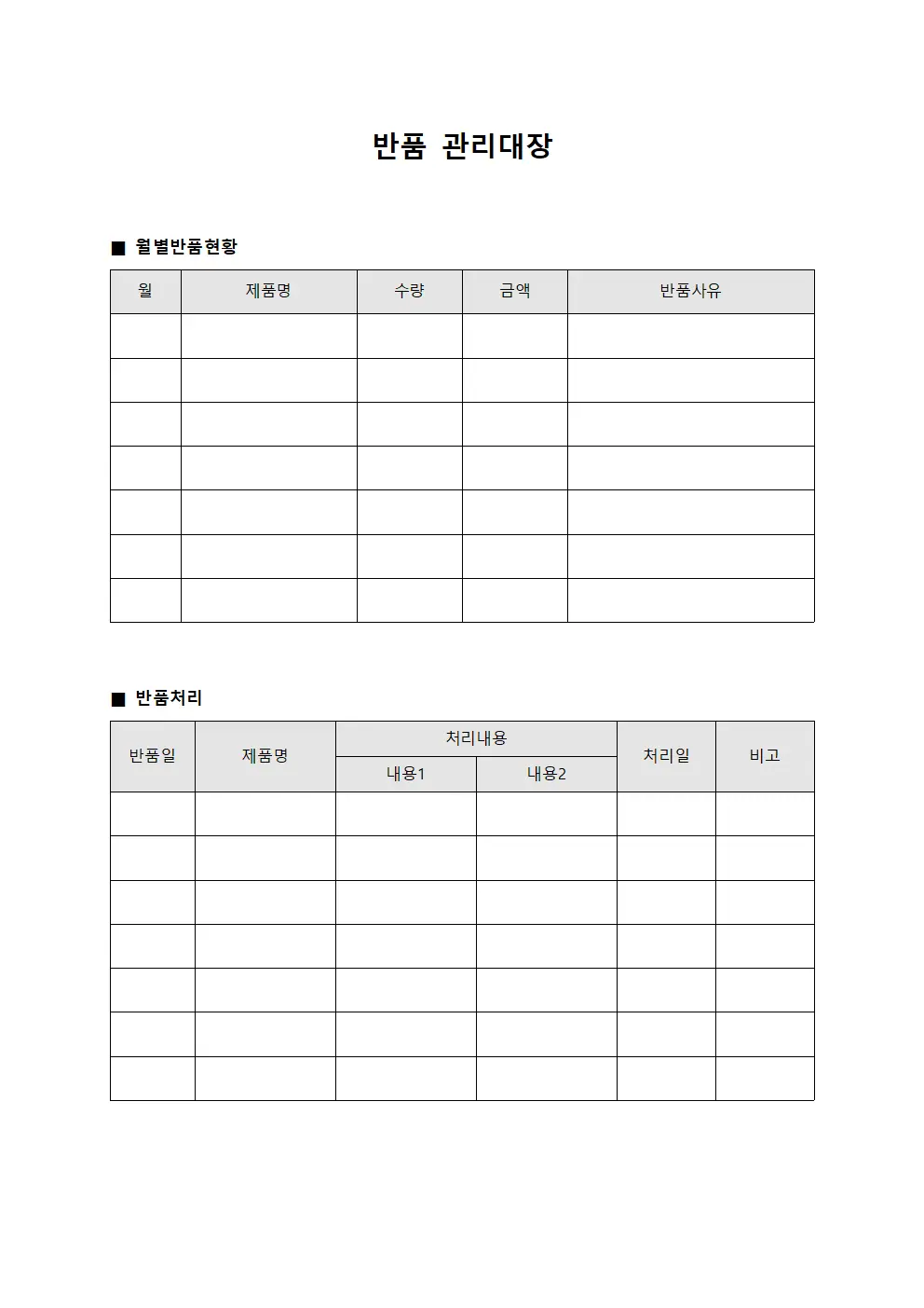 반품관리대장 (월별현황)