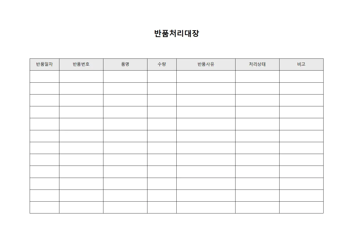반품처리대장 양식 (상태 관리)