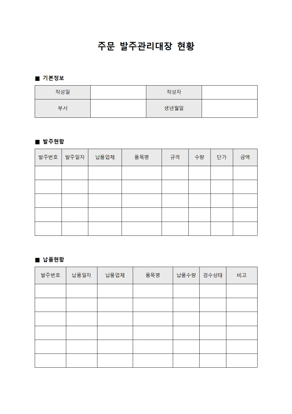 주문 발주관리대장 현황
