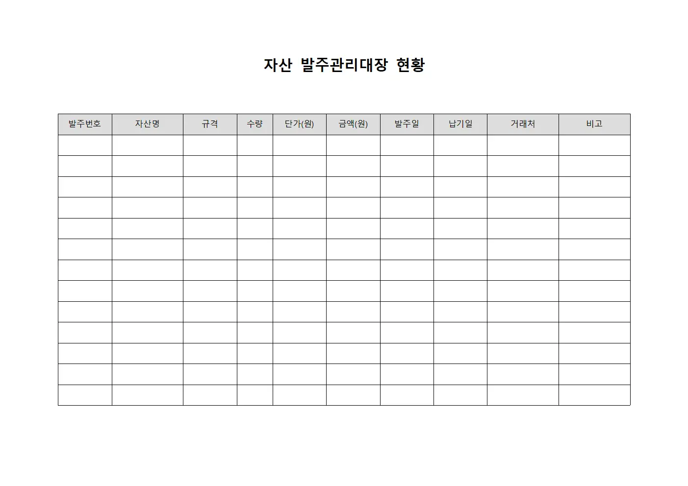 자산 발주관리대장 현황