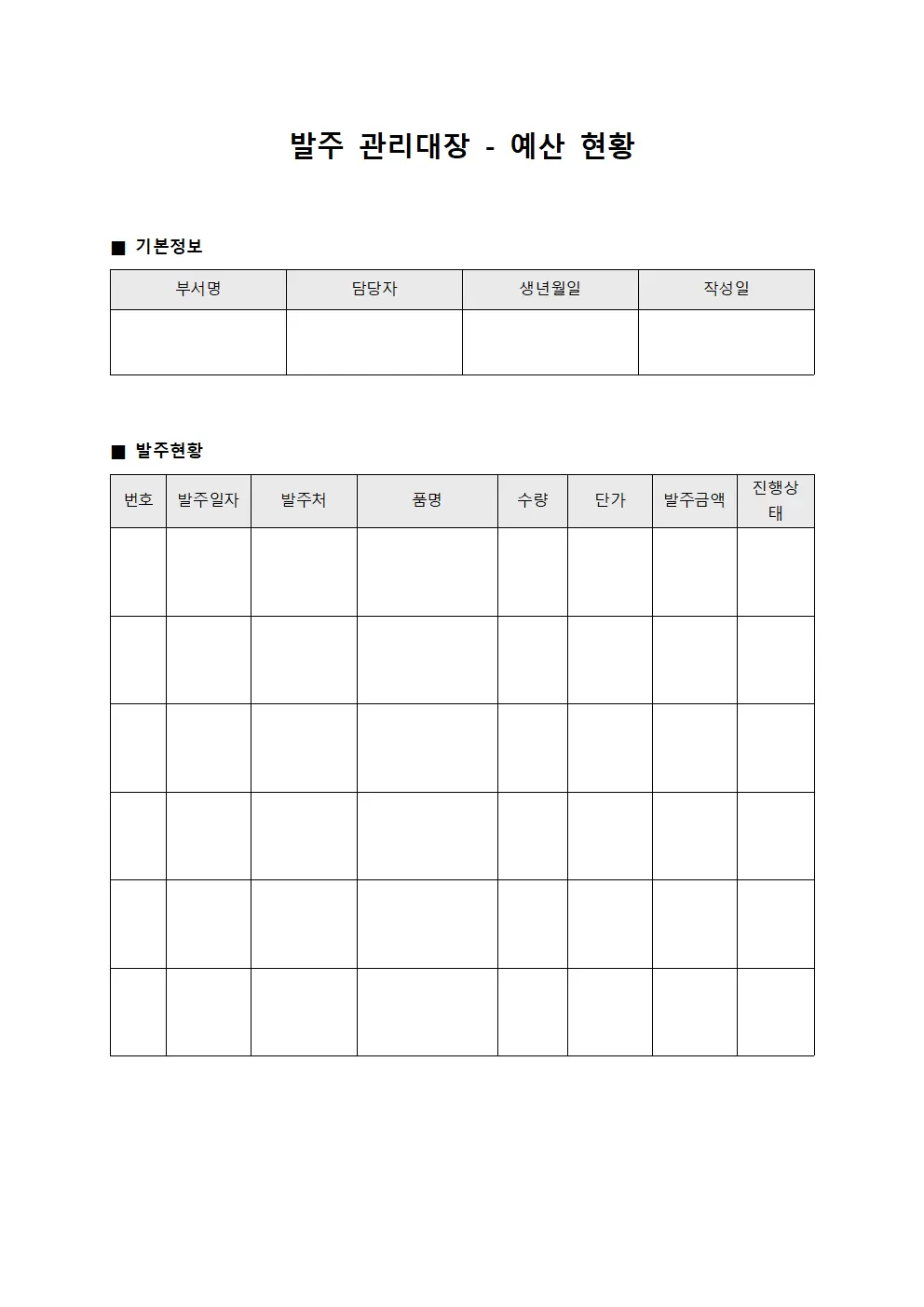 발주관리대장 - 예산 현황