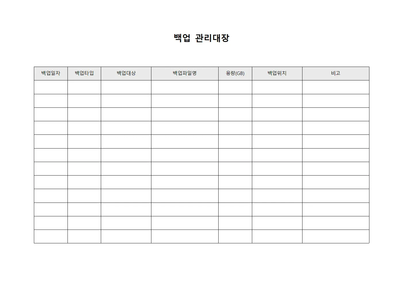 데이터베이스 백업관리대장