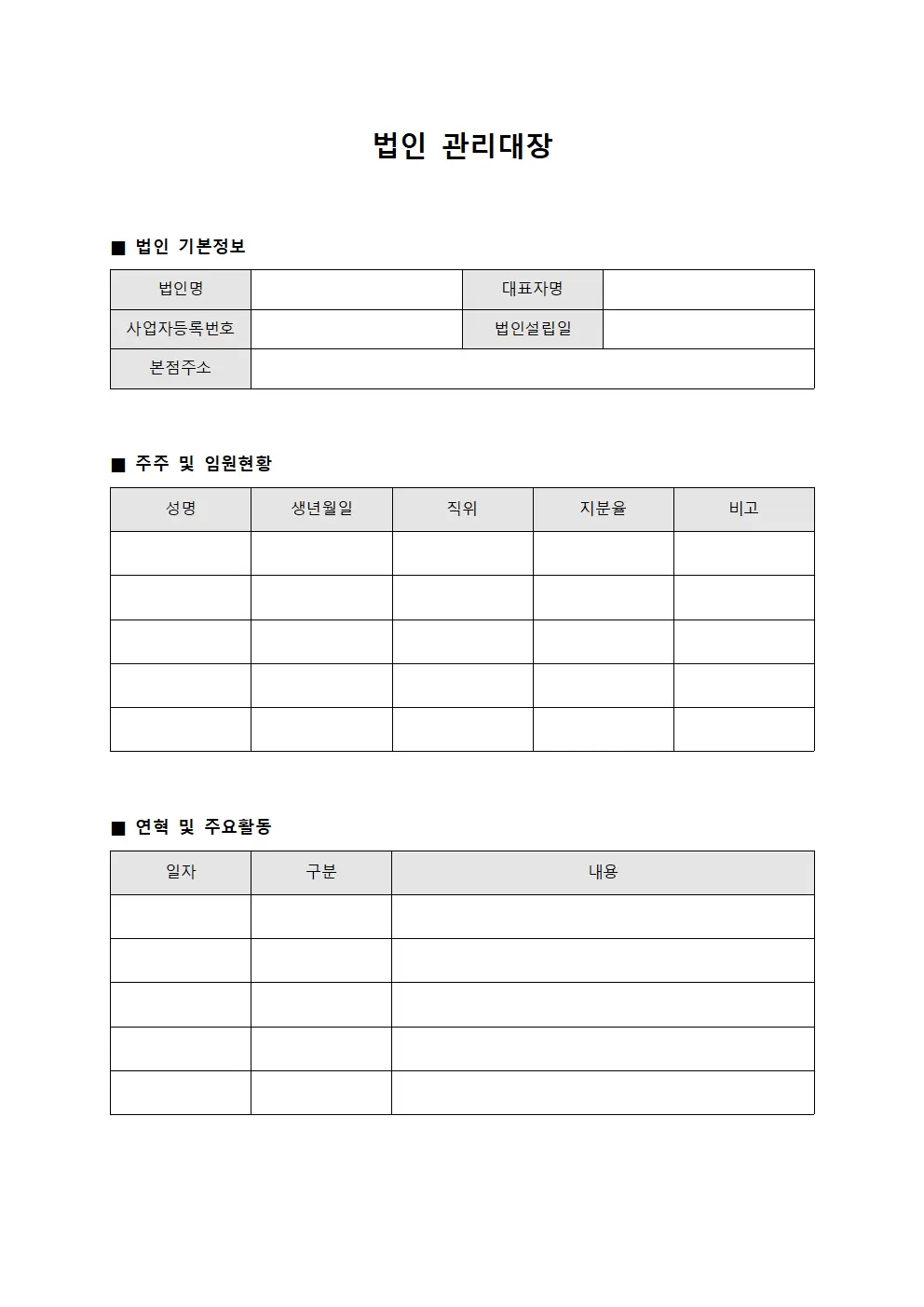 법인관리대장 (주제논의내용)