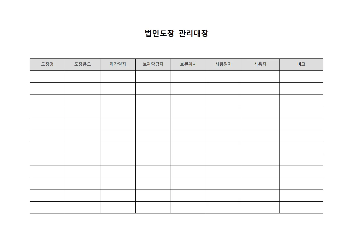 법인도장관리대장 (인장별분류현황)