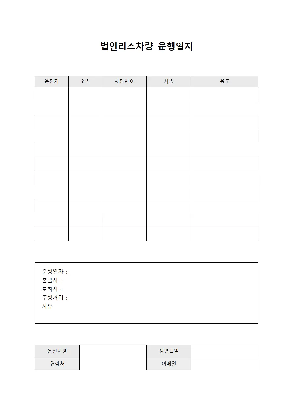 법인리스차량운행일지 - 배송현황관리