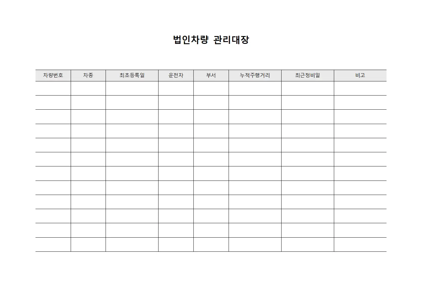 법인차량관리대장 (운행거리누적)