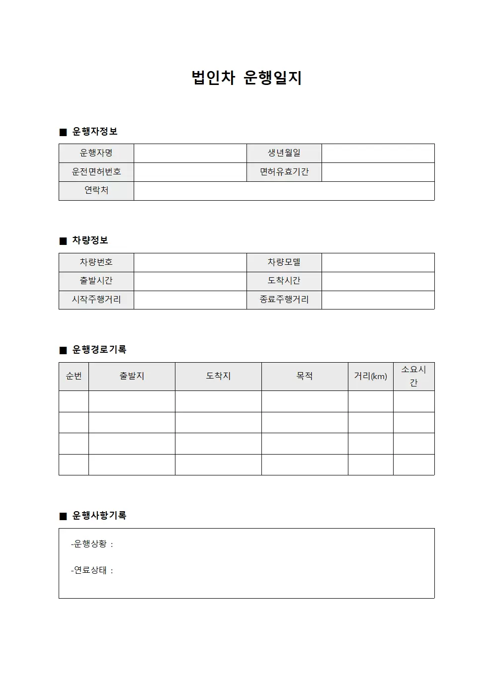 일일차량운행일지 경로관리