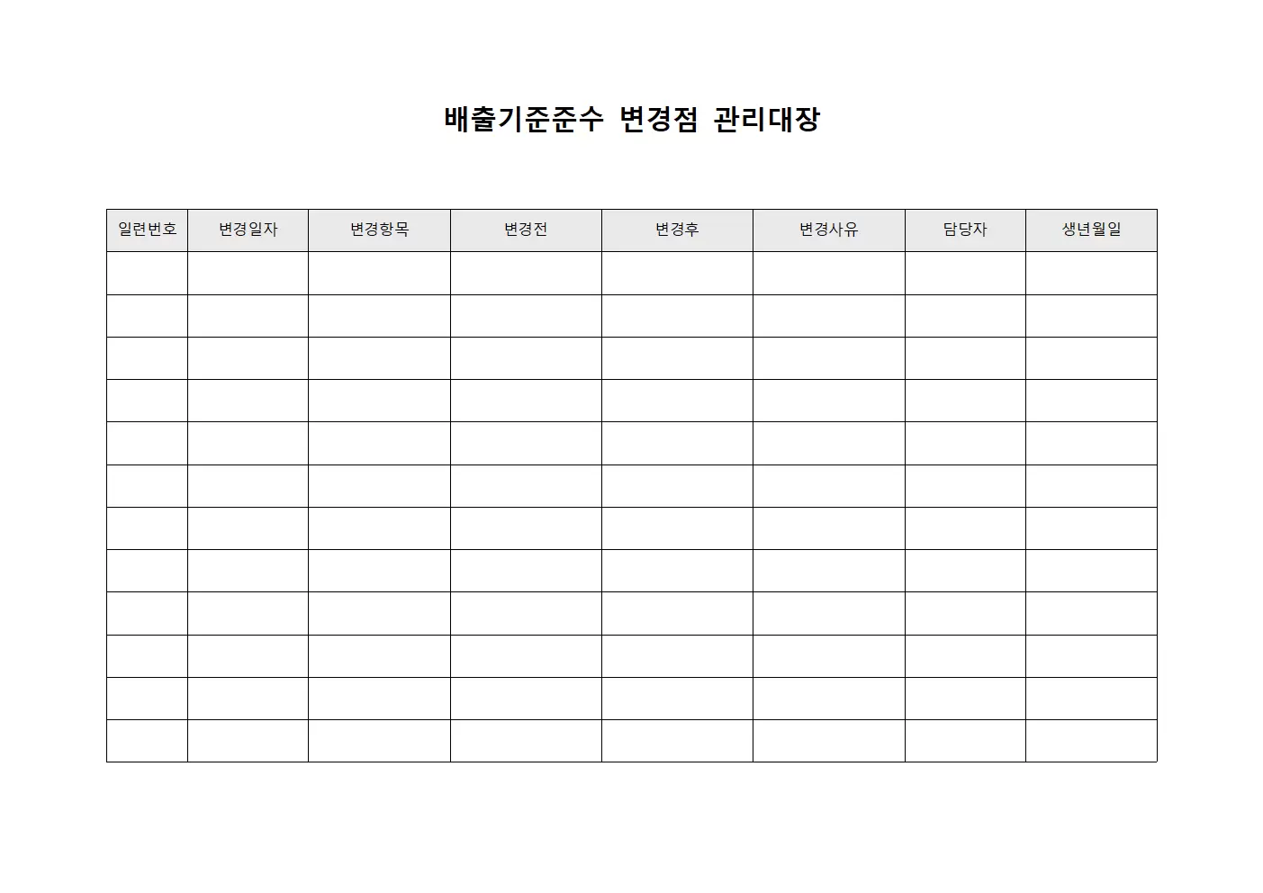 배출기준준수 변경점관리대장 문서양식