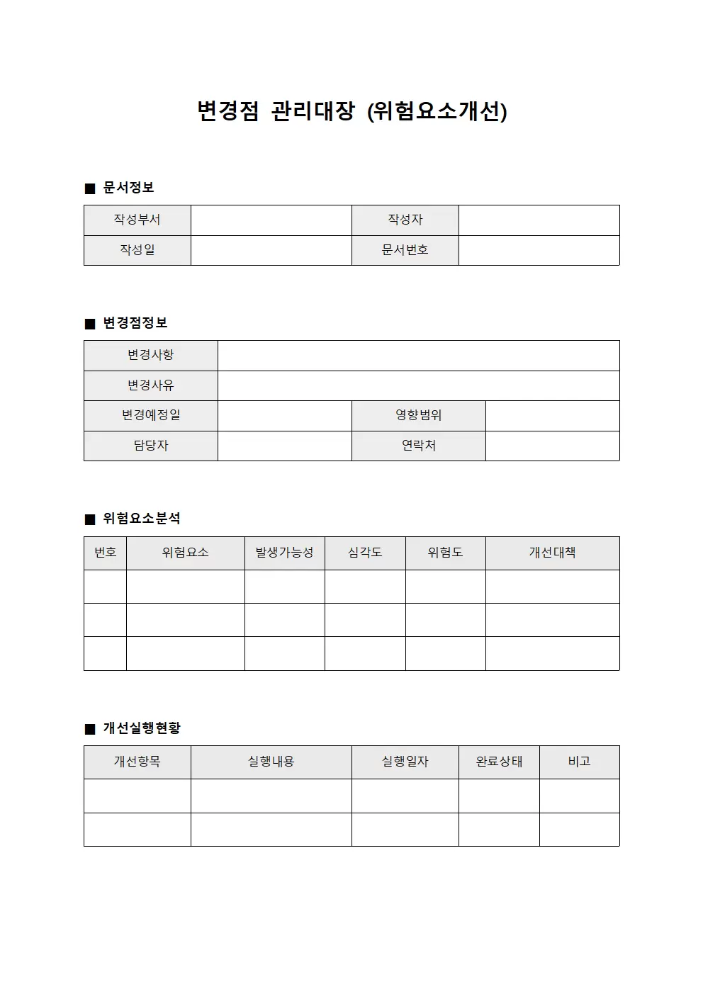 변경점관리대장 (위험요소개선)