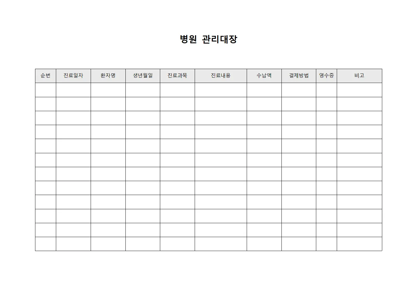 진료비 수납 현황 관리대장