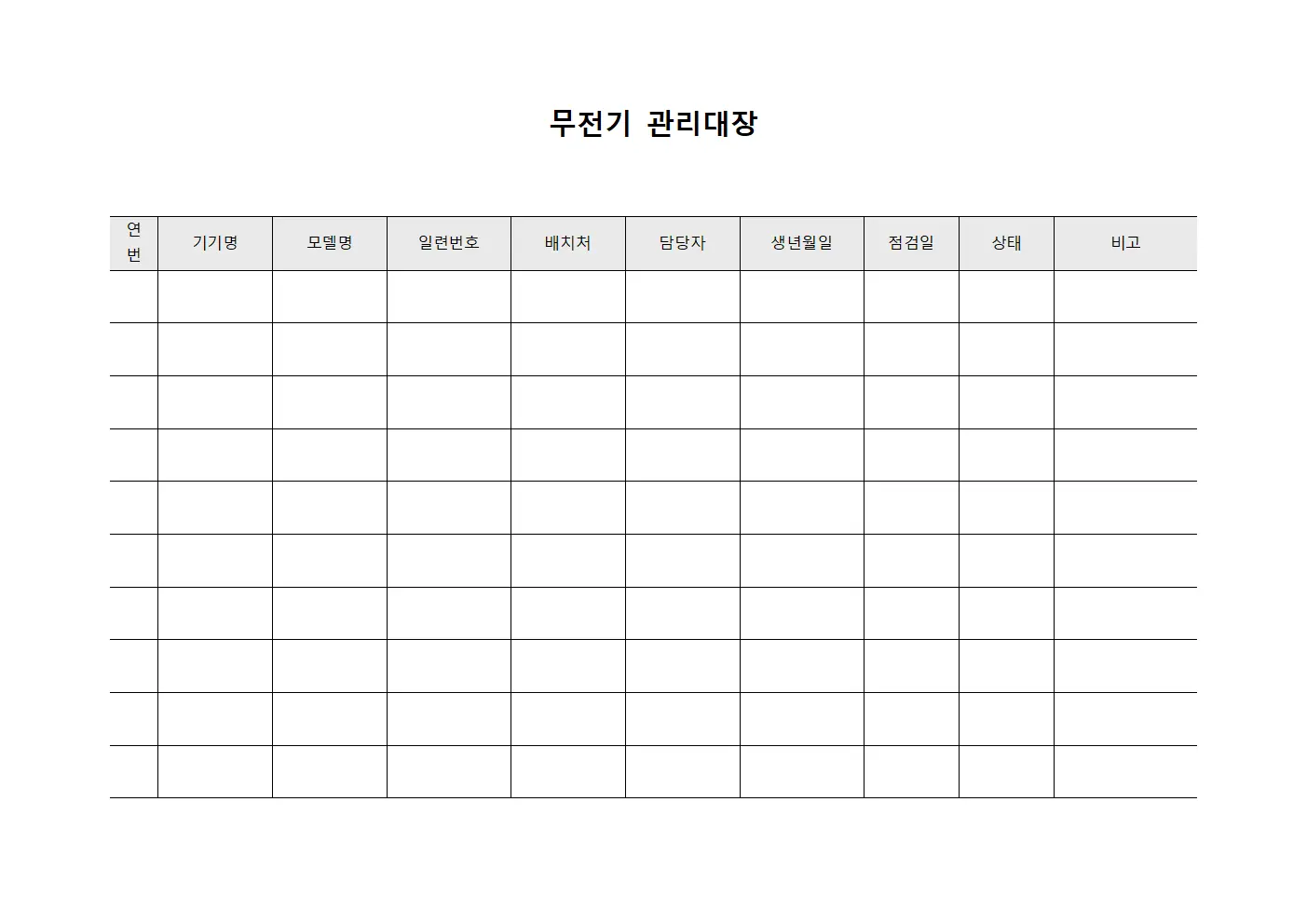 무전기관리대장 (객실통신기기)