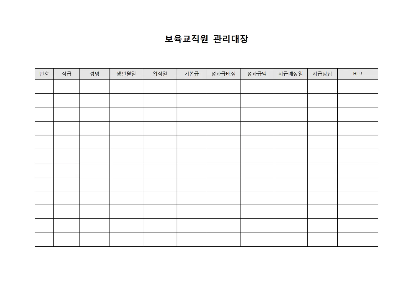 보육교직원관리대장 - 성과급지급현황