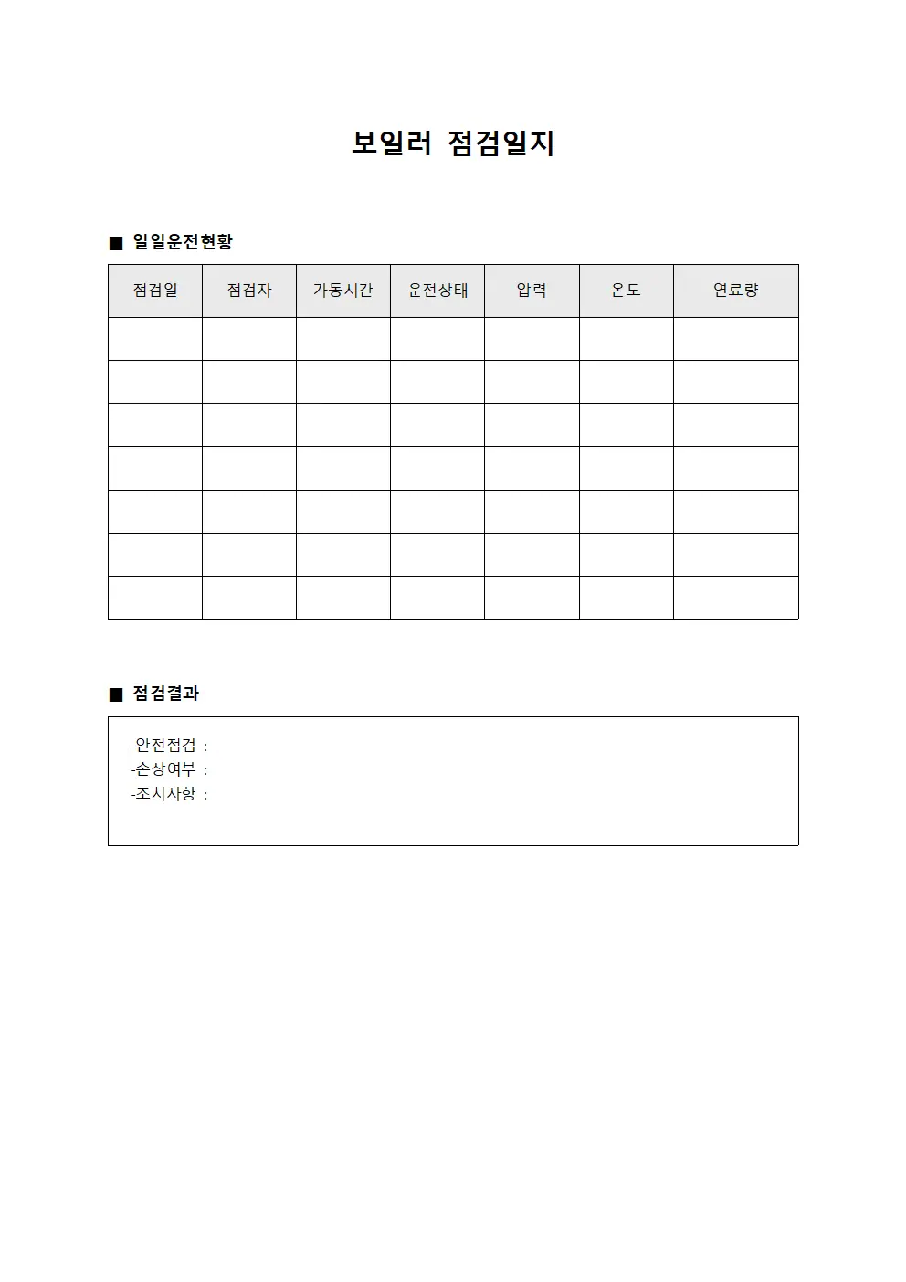 보일러점검일지 - 일일운전현황