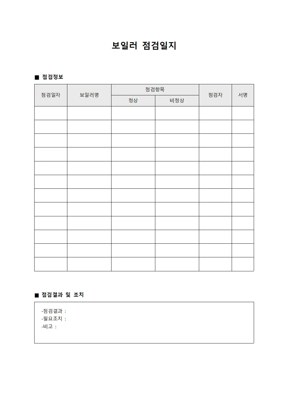 운전일일현황 보일러점검일지
