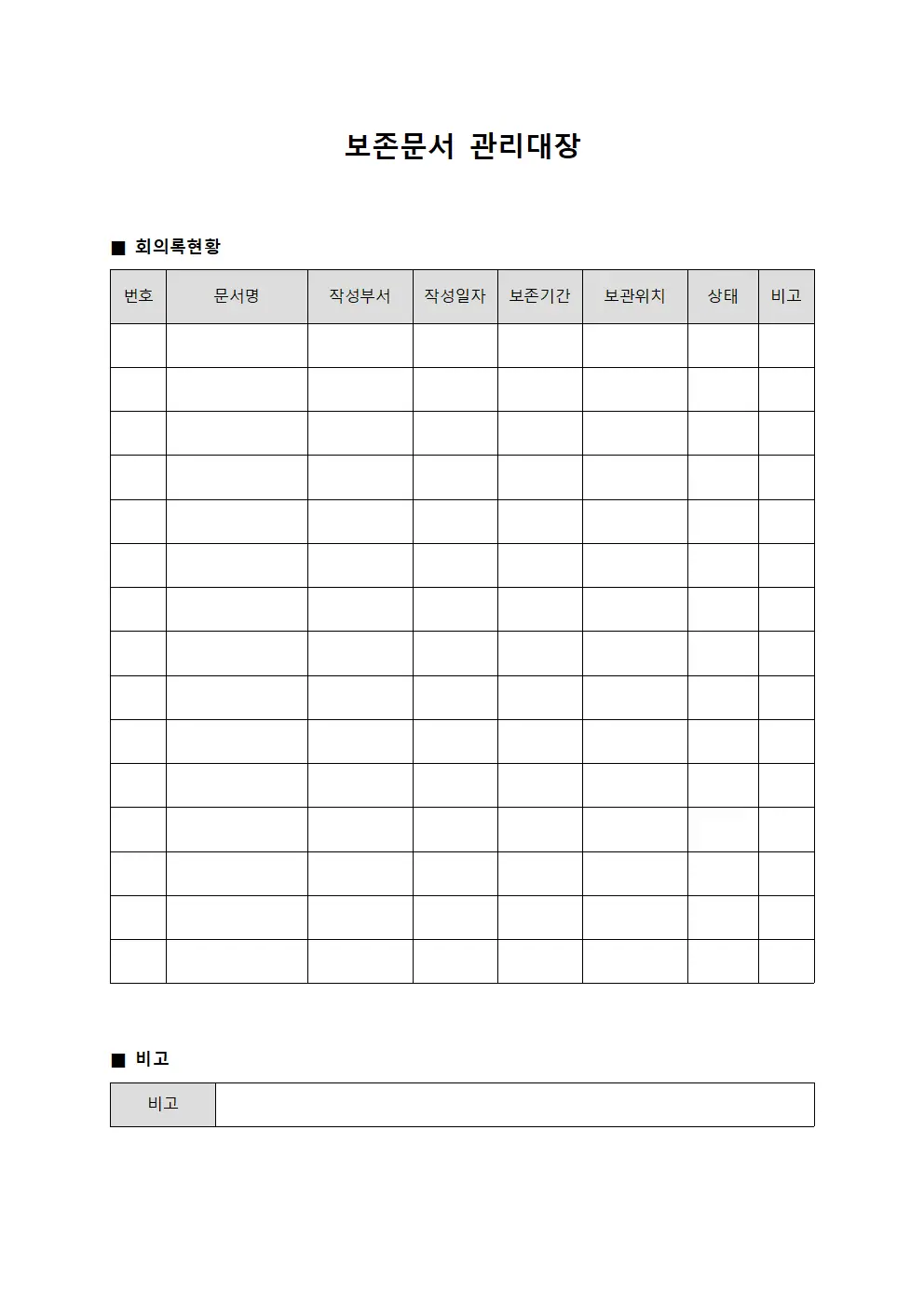 보존문서관리대장 (회의록 현황)