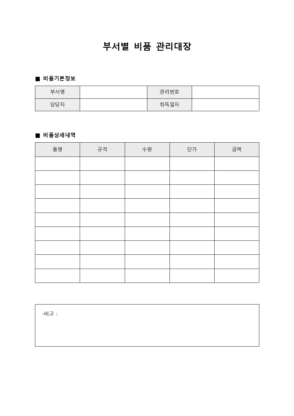 부서별비품관리대장 (연간자산현황)