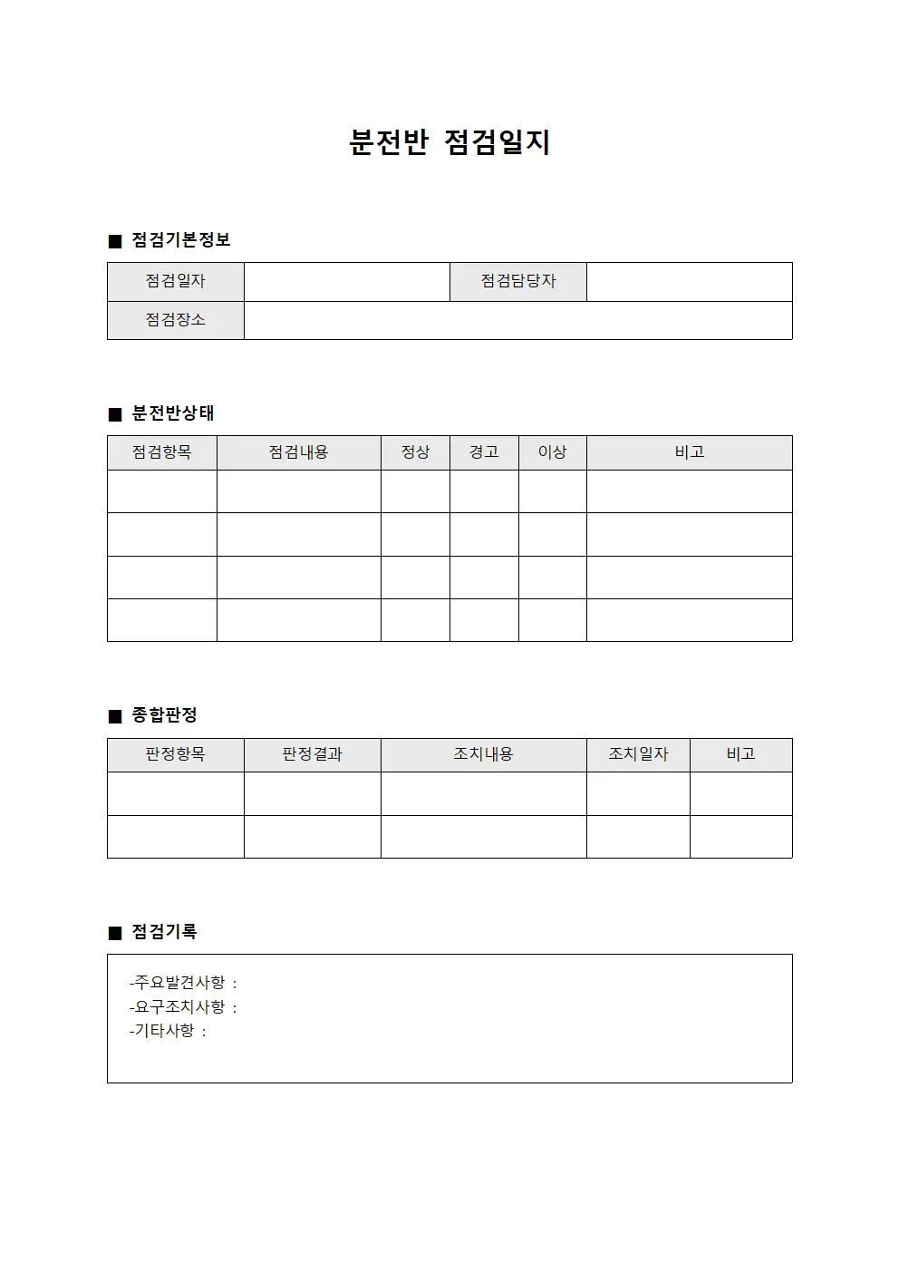 분전반점검일지 - 통합관제 종합현황