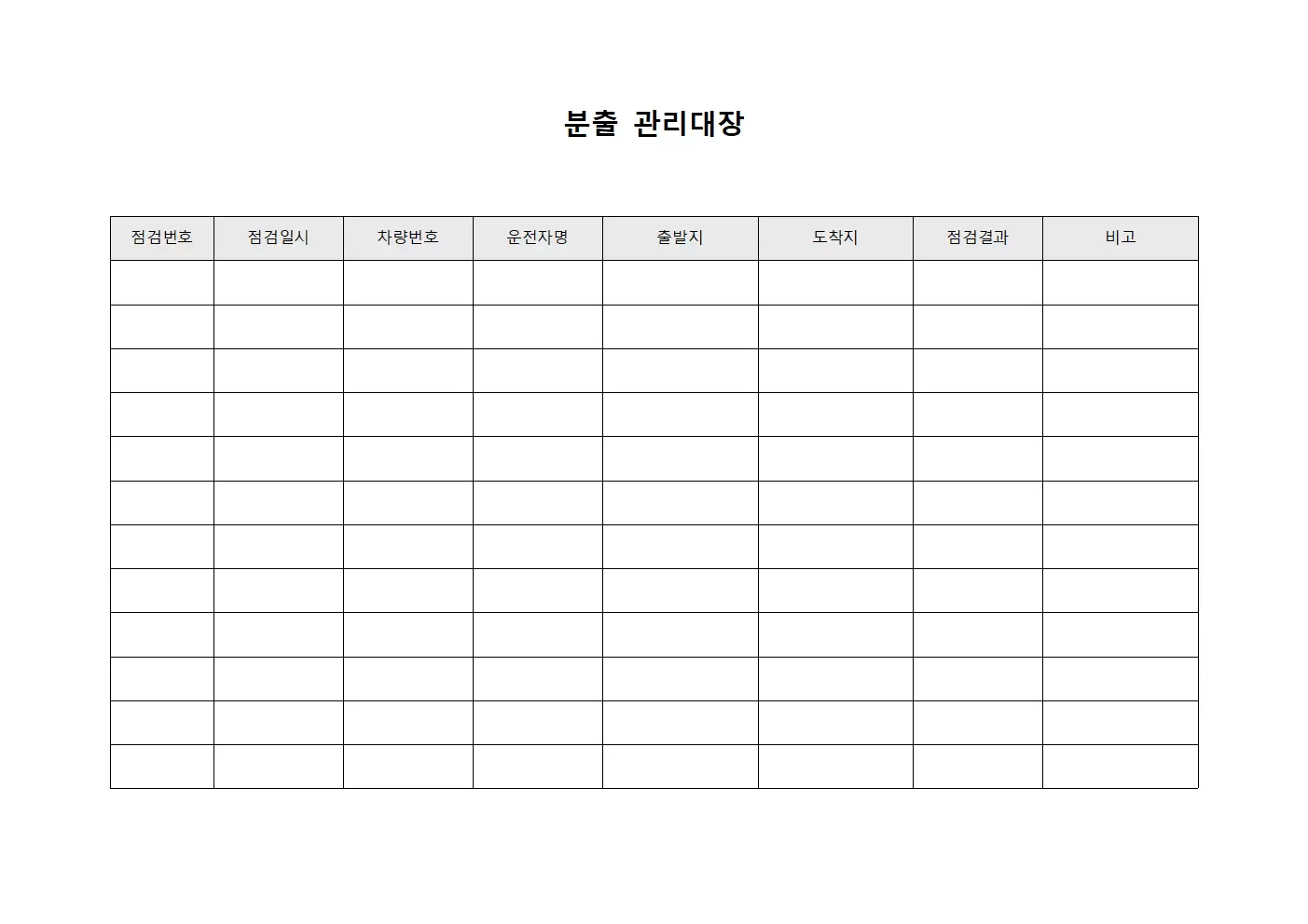 분출관리대장 (운송차량점검)