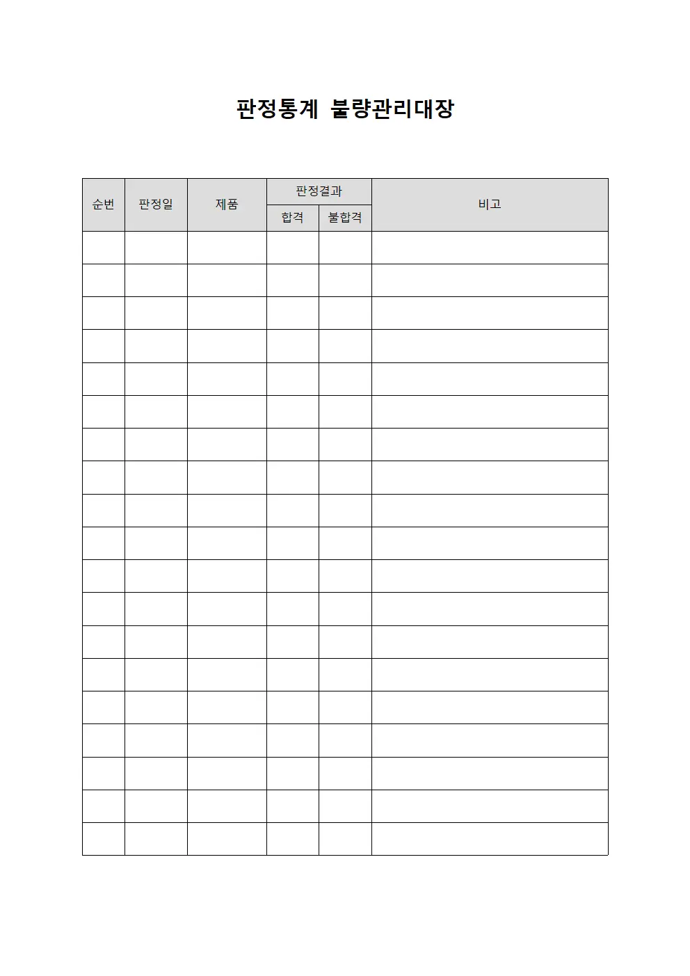 판정통계 불량관리대장 템플릿
