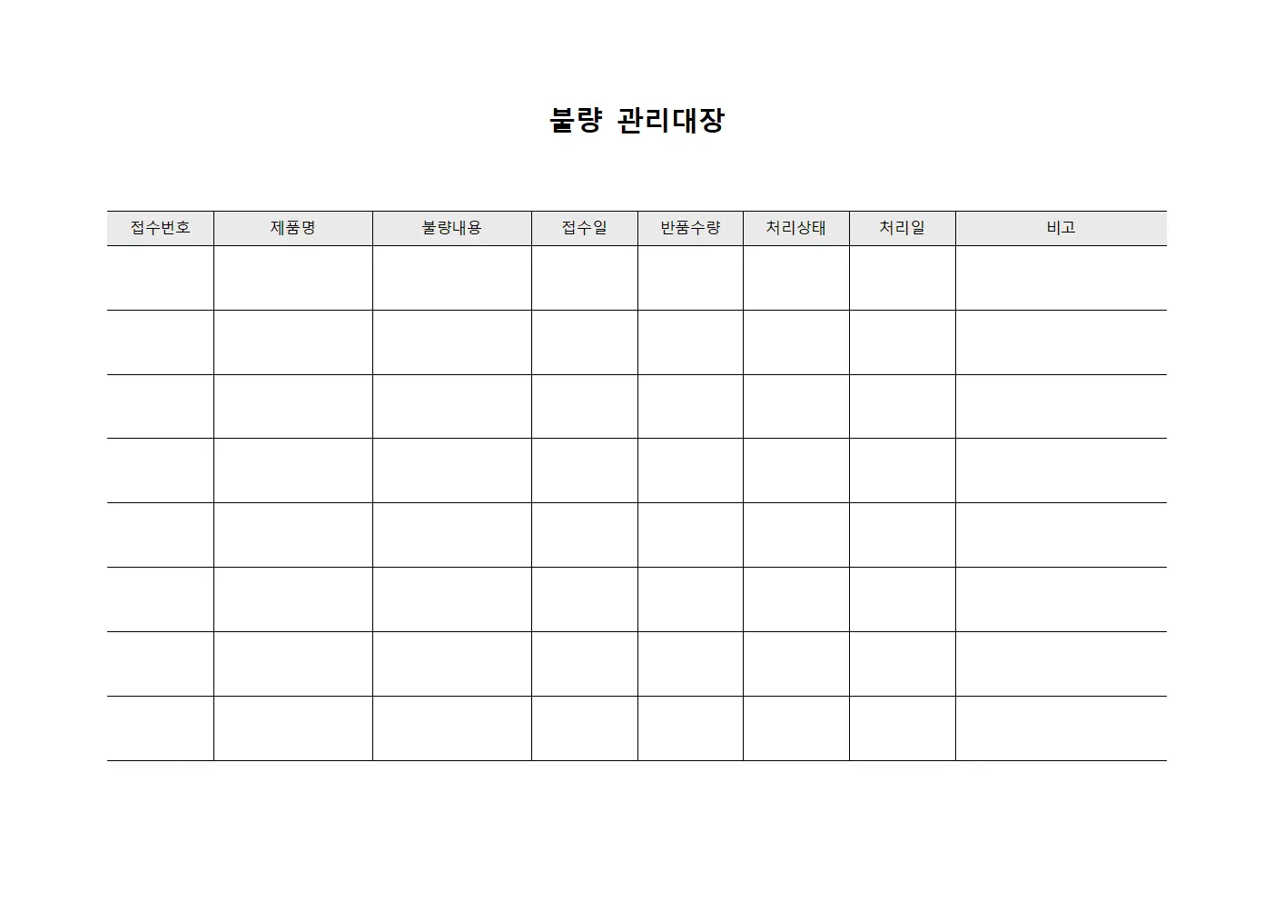 불량관리대장 (반품접수)
