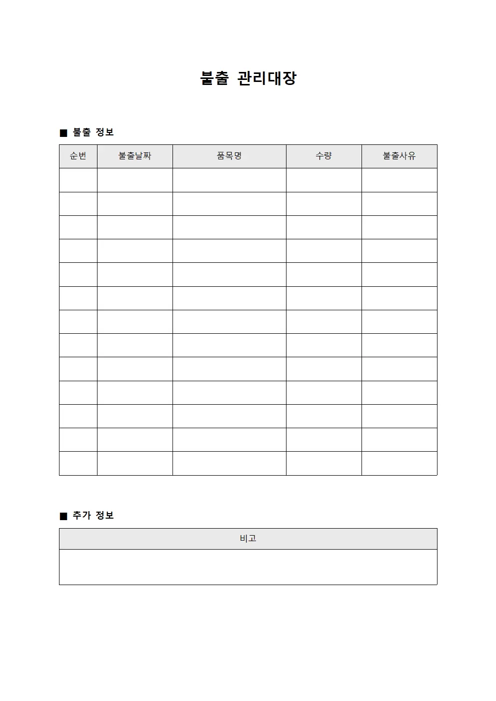출하승인현황 불출관리대장 서식.양식