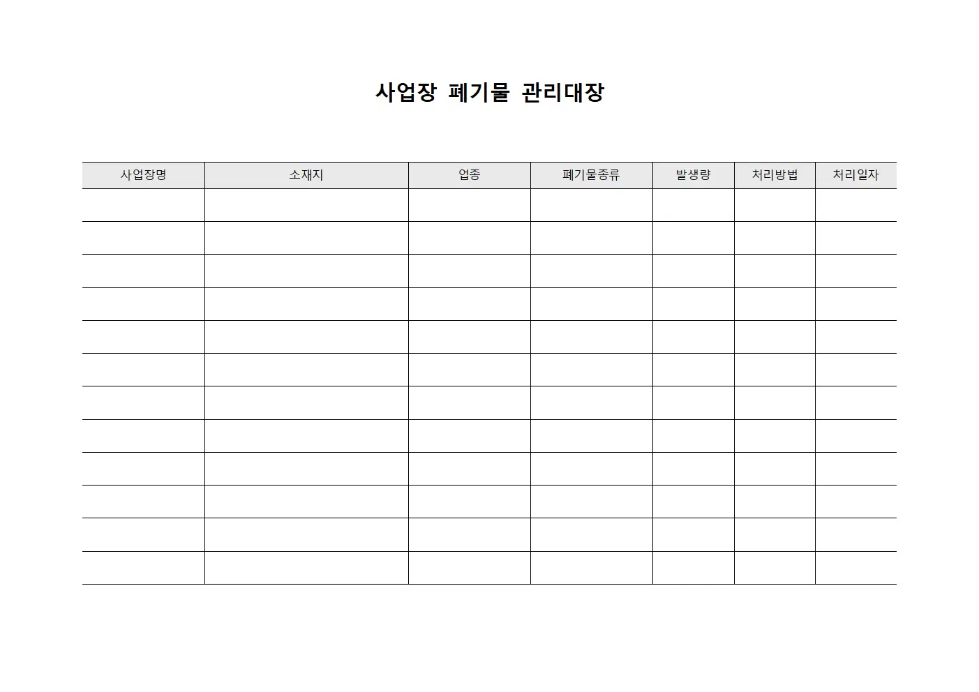 긴급대응처리 사업장폐기물관리대장
