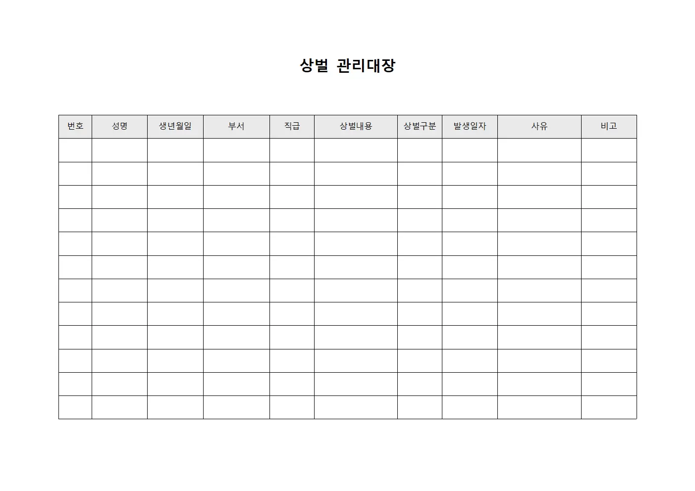 상벌관리대장 (전사관리)