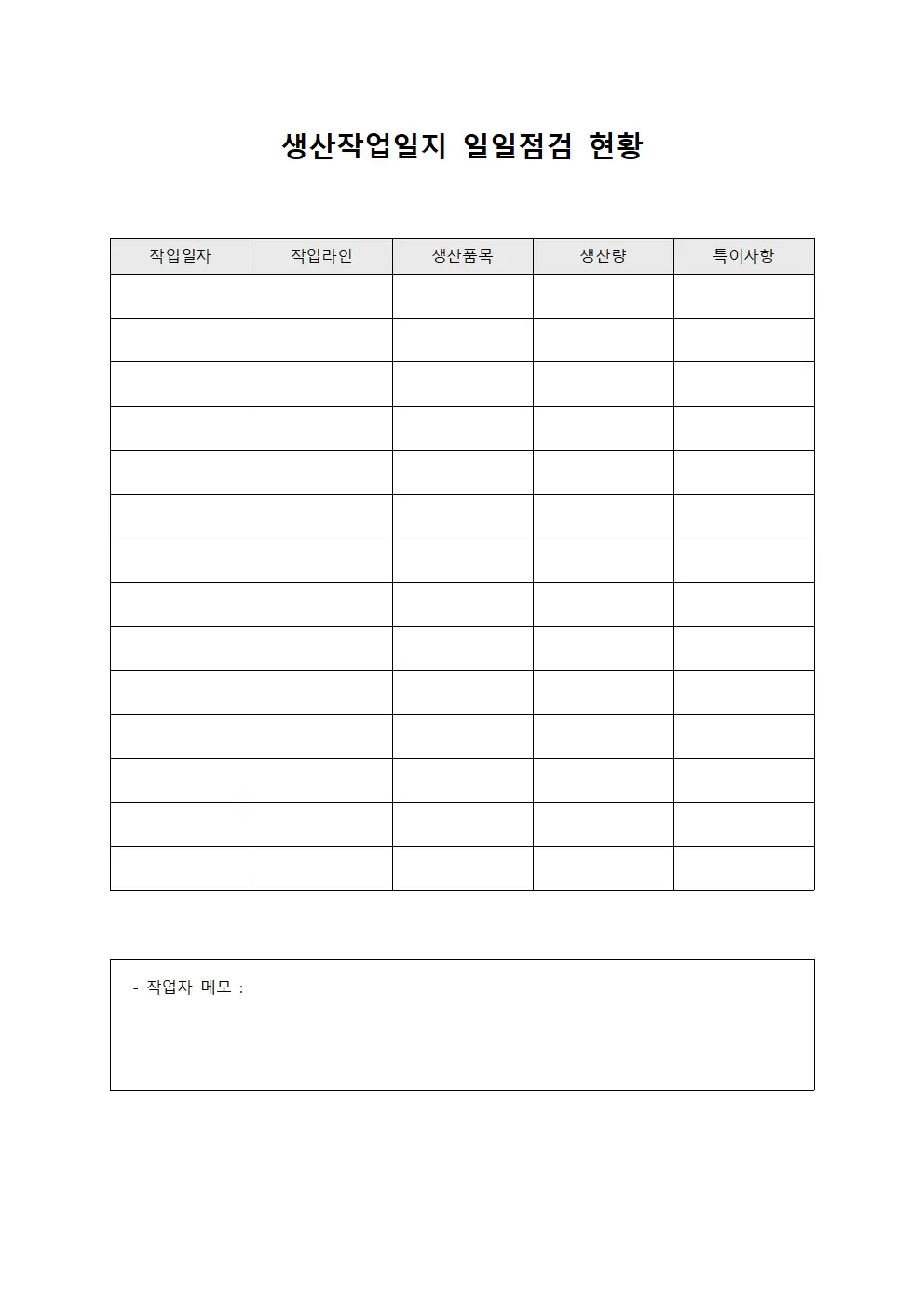 생산작업일지 - 일일점검 현황
