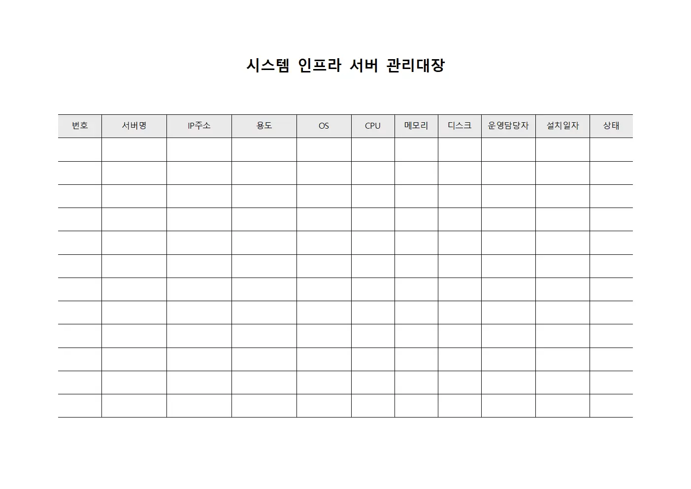 시스템인프라 서버관리대장