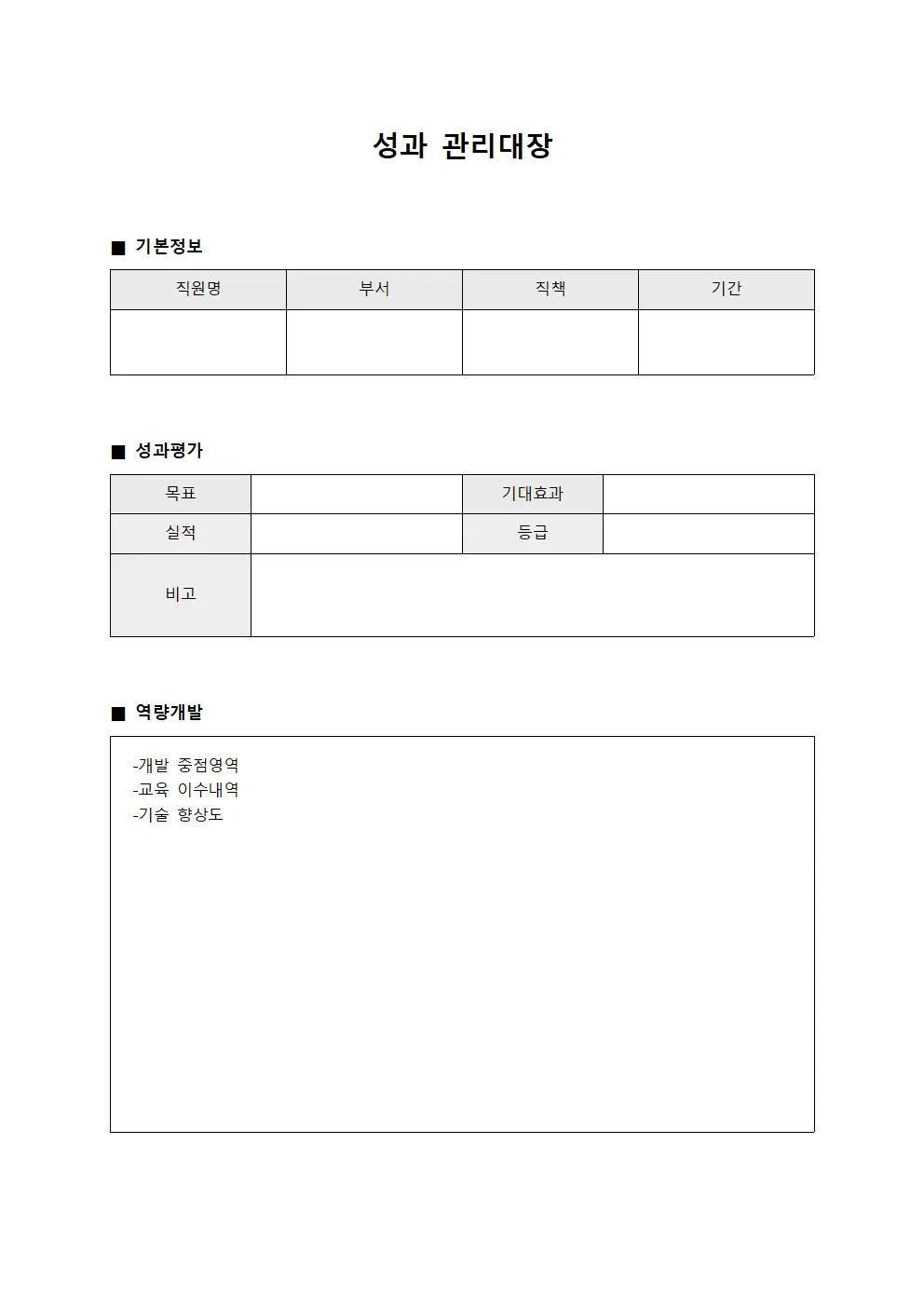 직원역량개발 성과관리대장