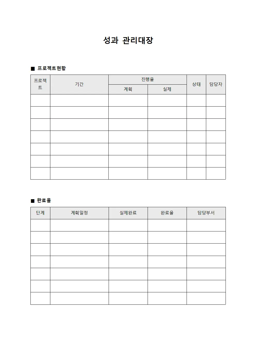 성과관리대장 (프로젝트완료율)