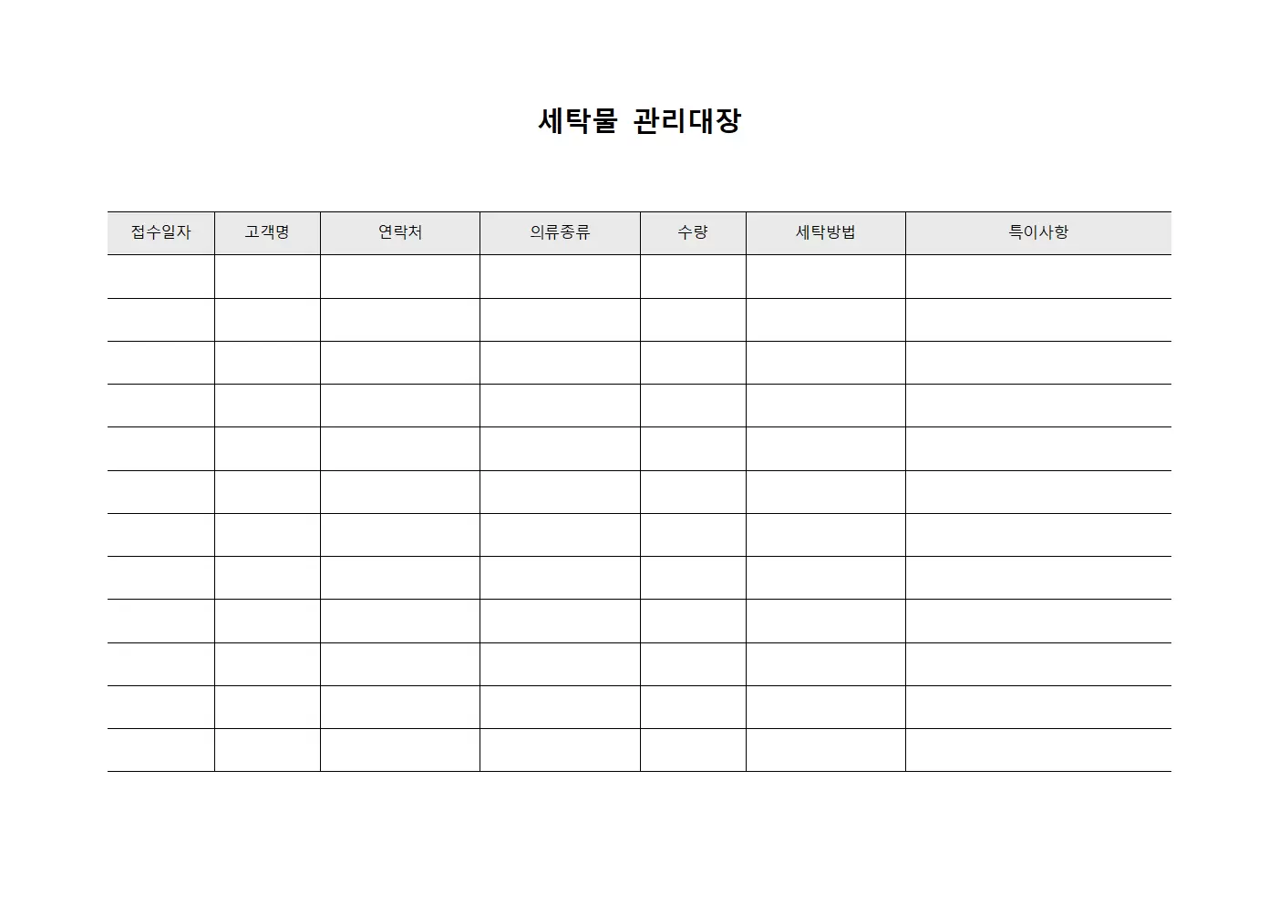 세탁물관리대장 - 일일처리내역
