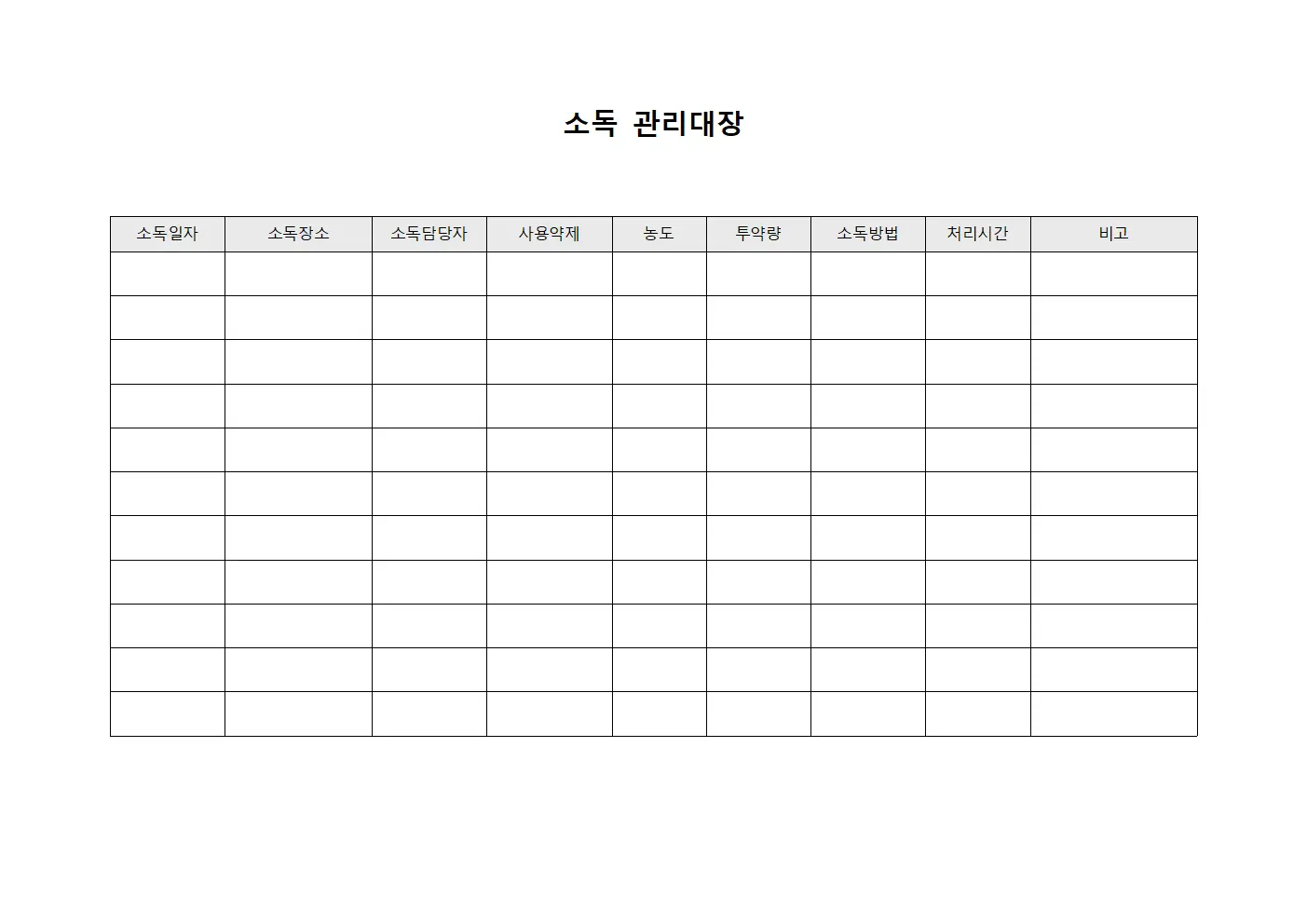 소독관리대장 (긴급방역)