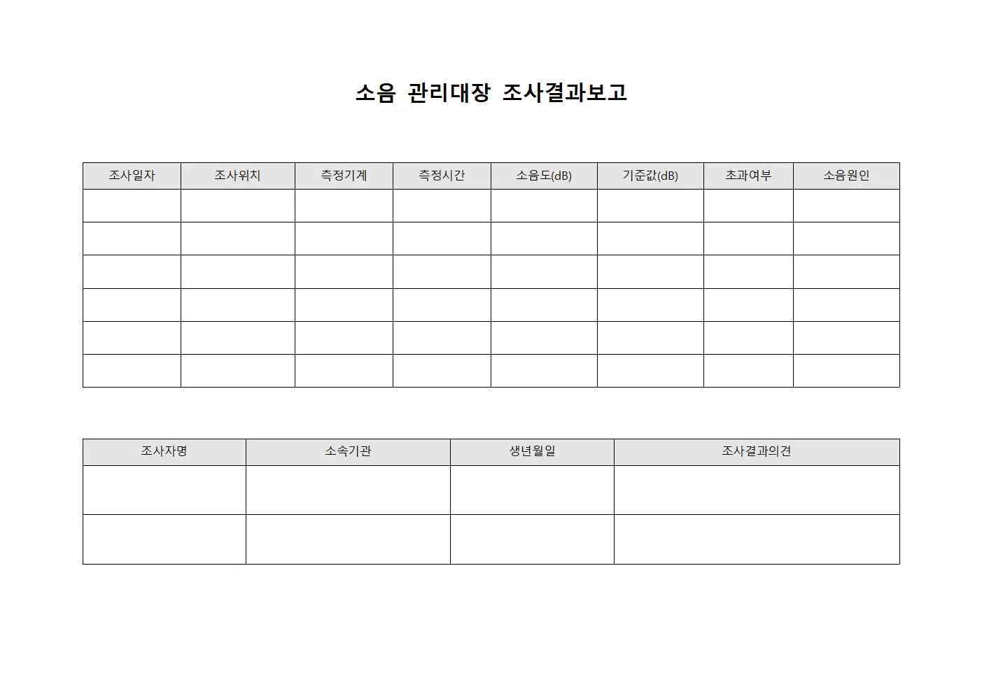 소음관리대장 조사결과보고