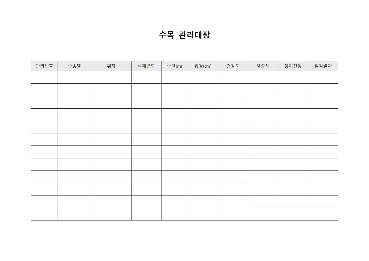 조경지역 수목관리대장 상태점검