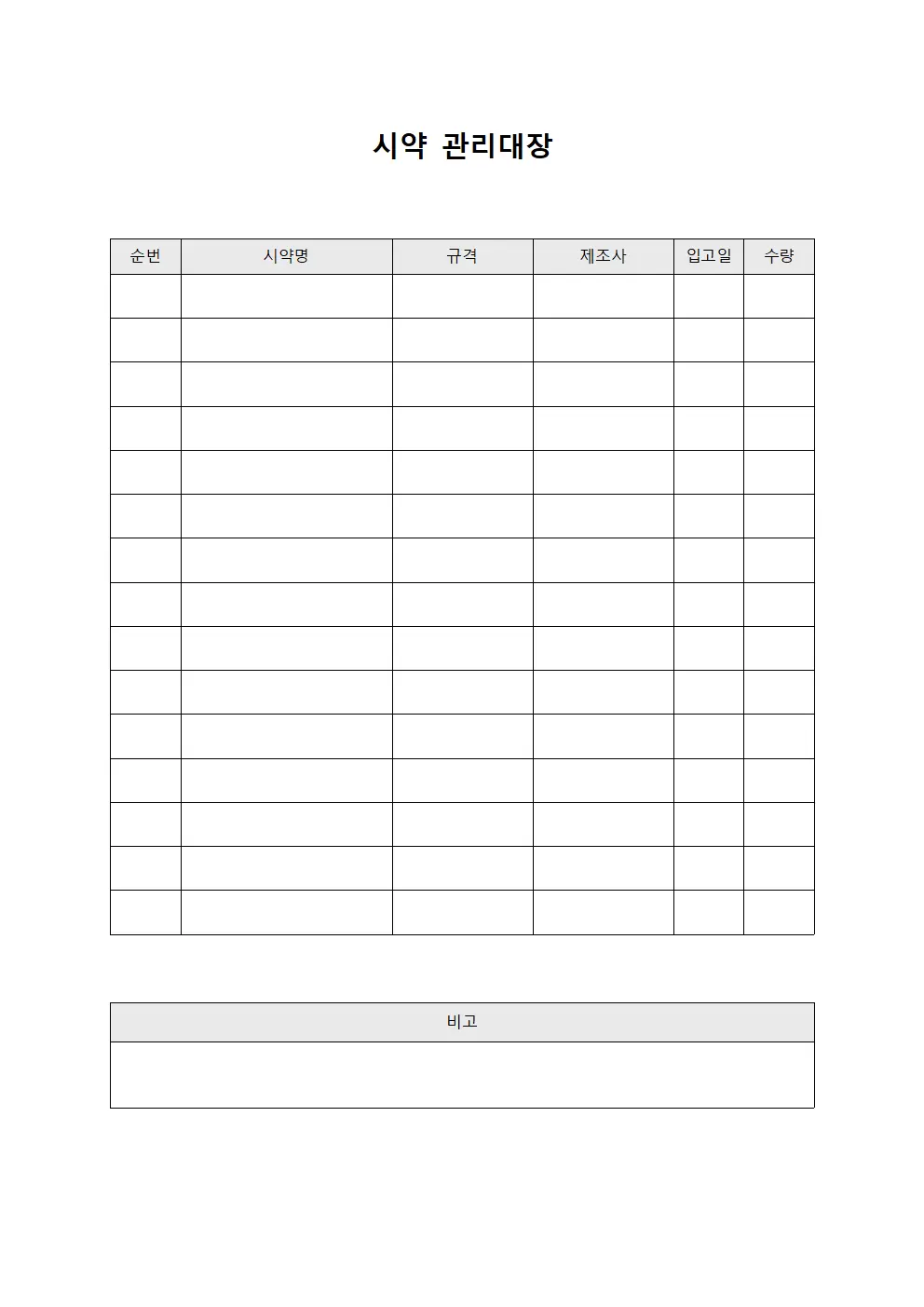 시약관리대장 (점검소비현황)