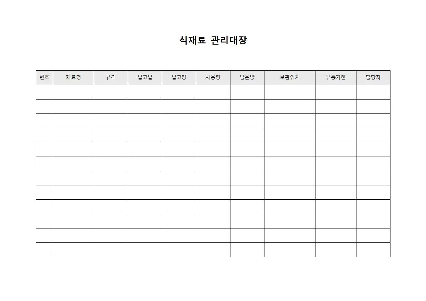 식재료관리대장 (반찬실)