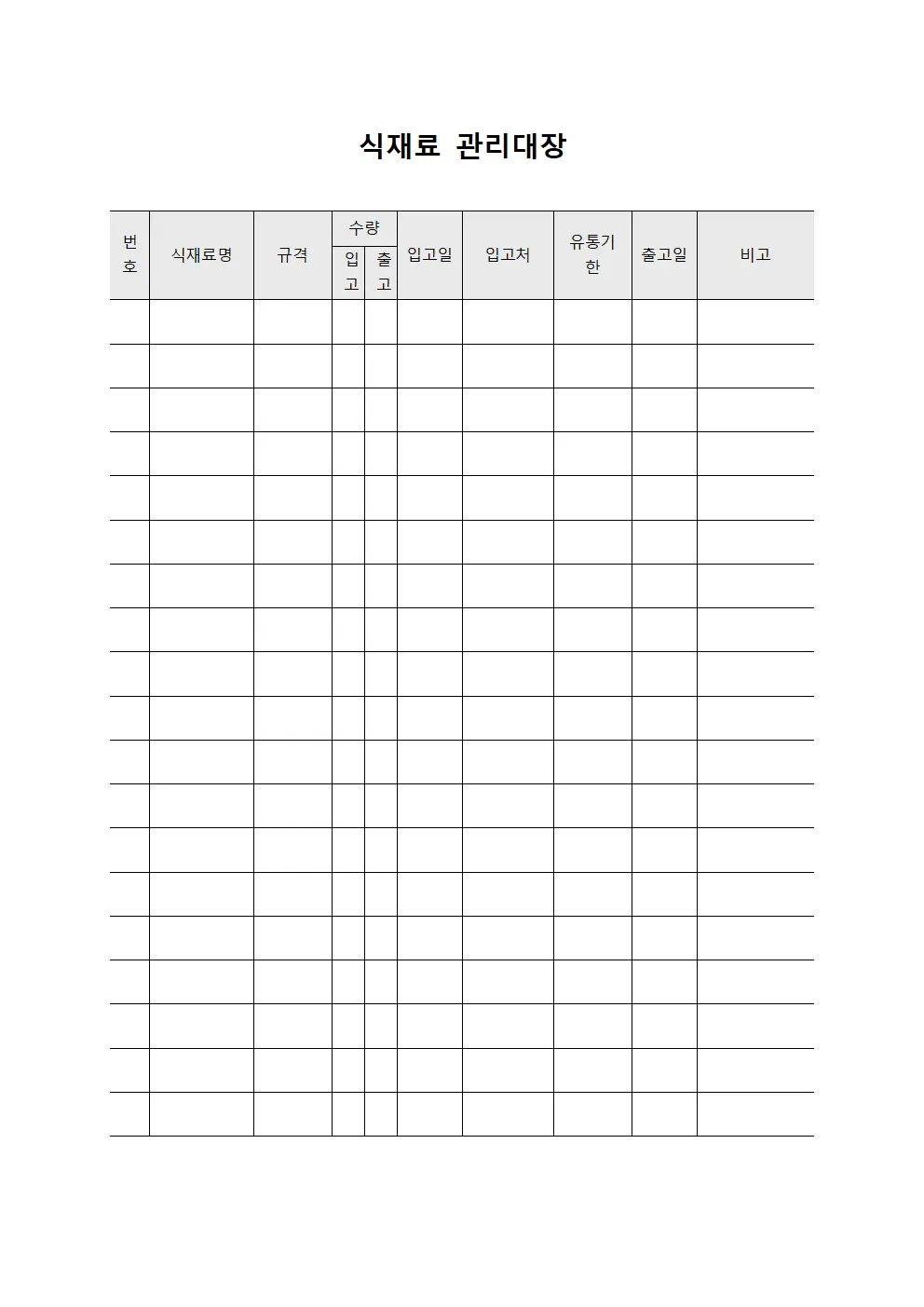 식재료관리대장 (급식소)
