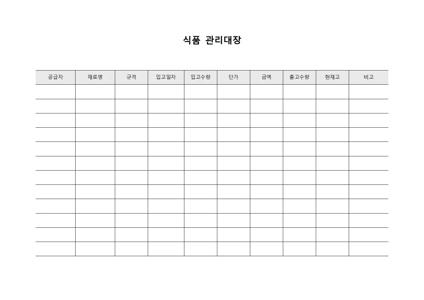 식품관리대장 - 공급자재고현황