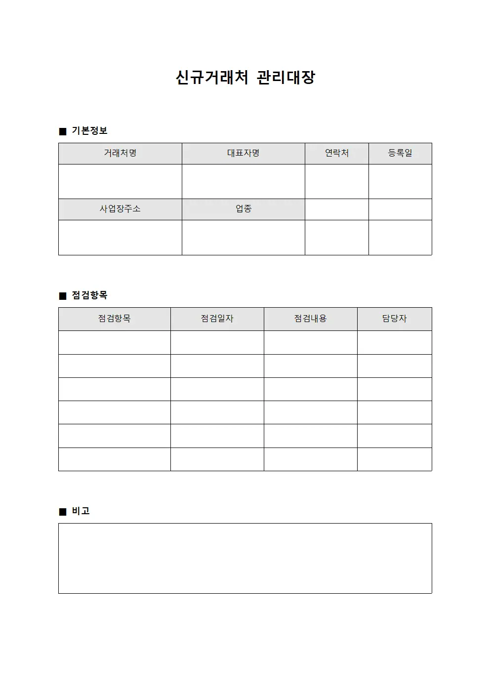 신규거래처관리대장 (거래처점검일지)