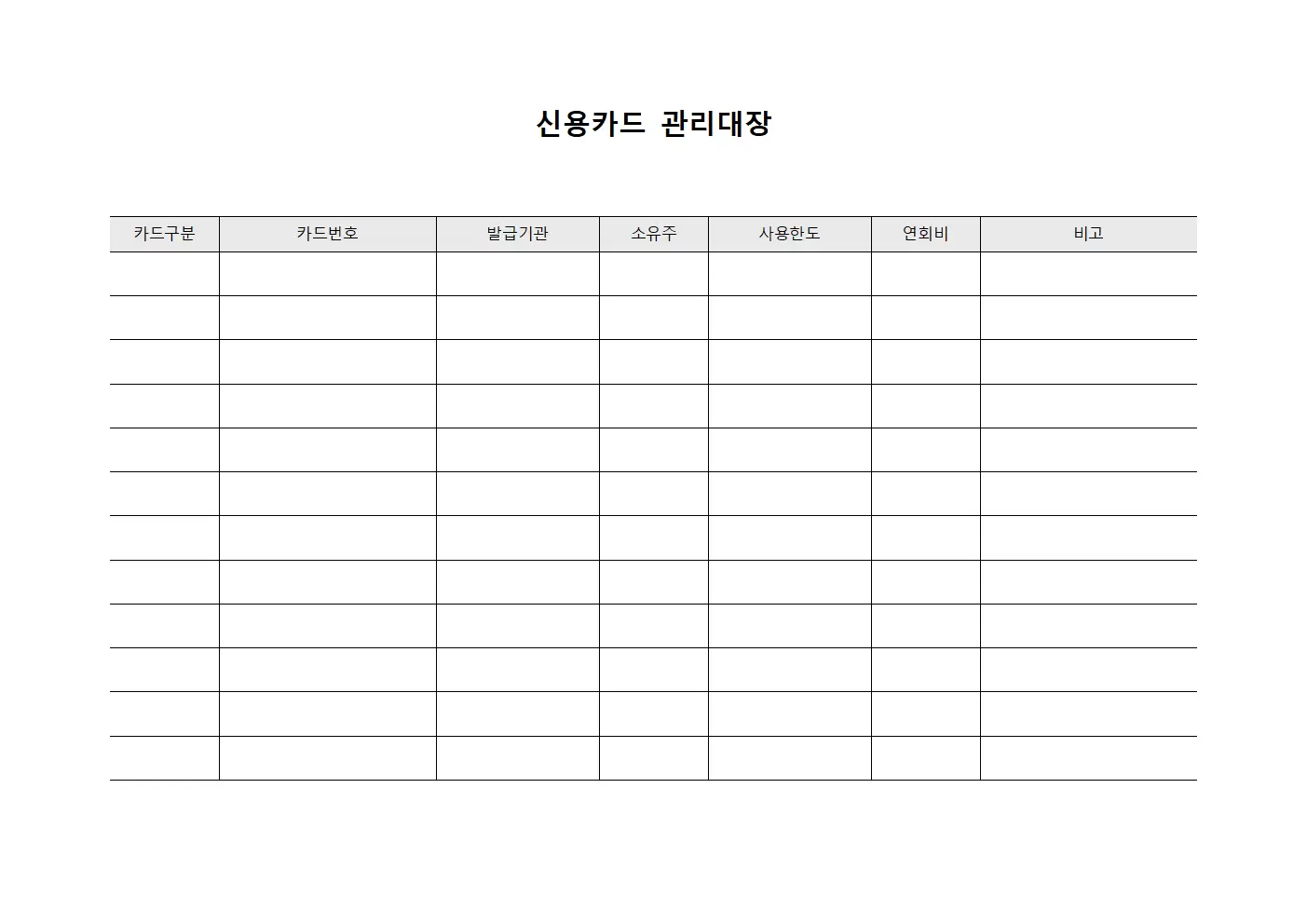 예산배정 신용카드관리대장
