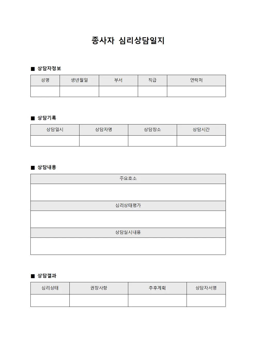 종사자심리상태 심리상담일지