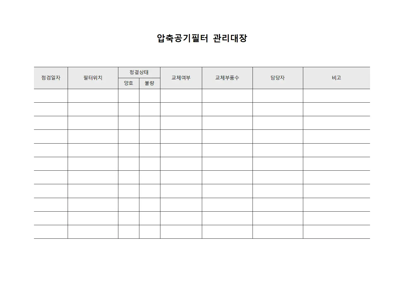 압축공기필터관리대장 - 청결점검