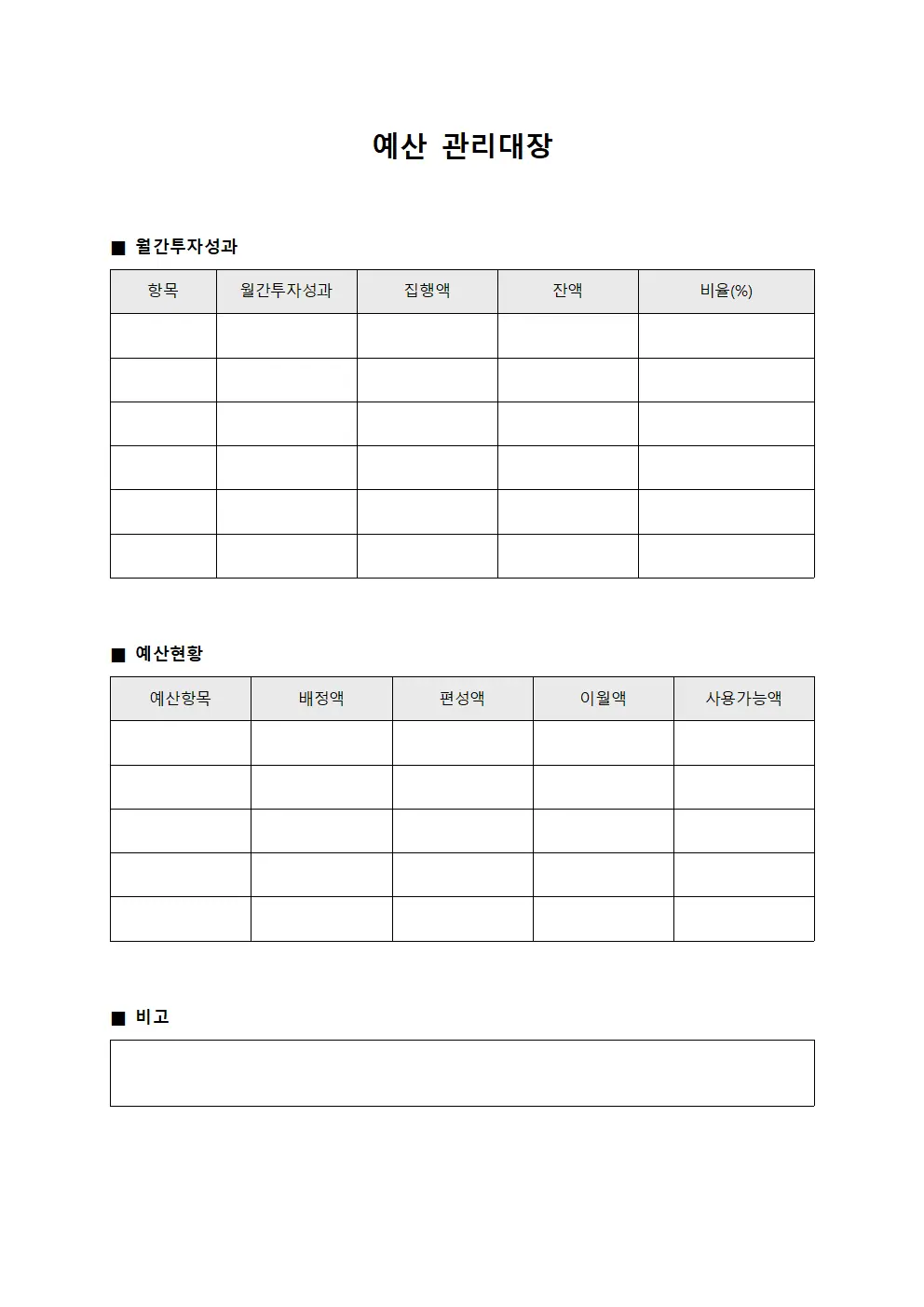 예산관리대장 (월간투자성과)