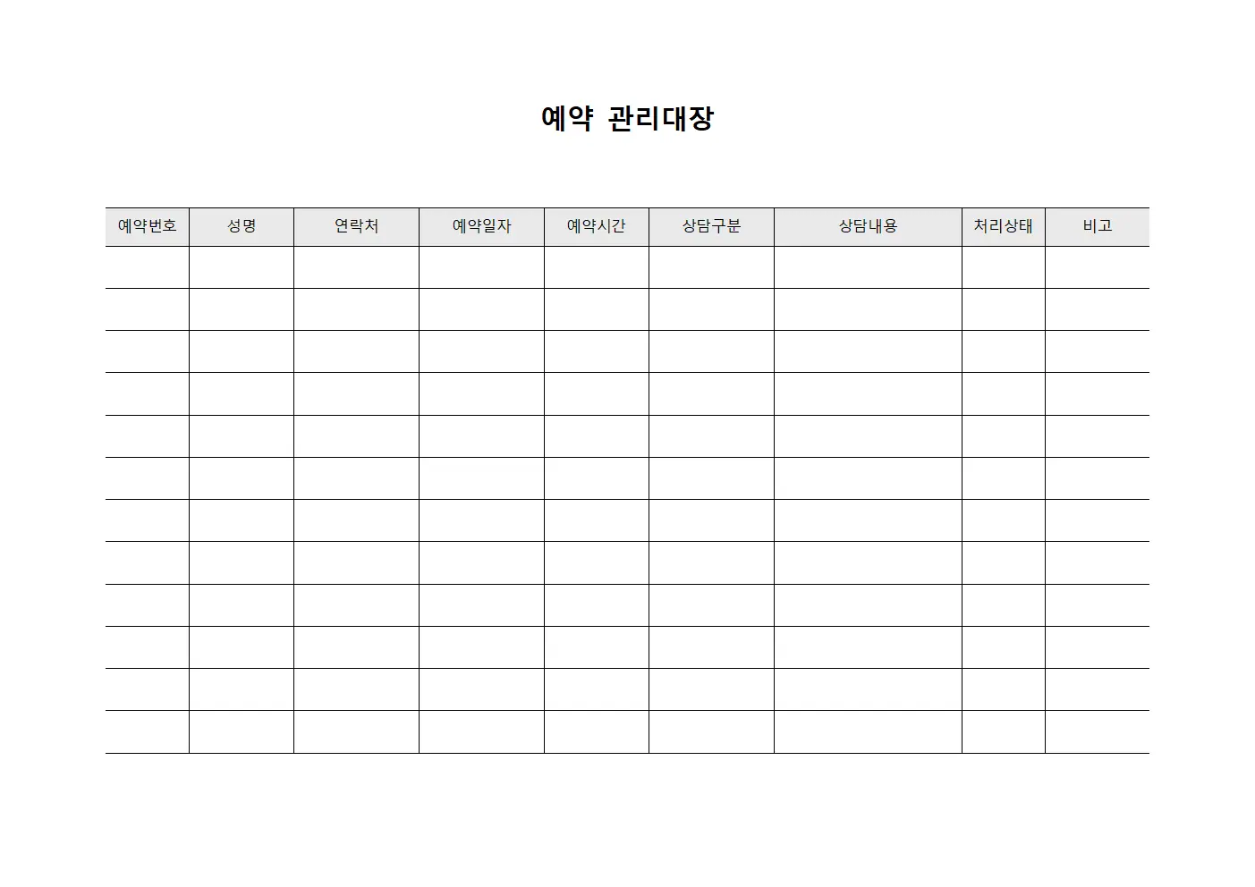 예약관리대장 (고객방문상담)