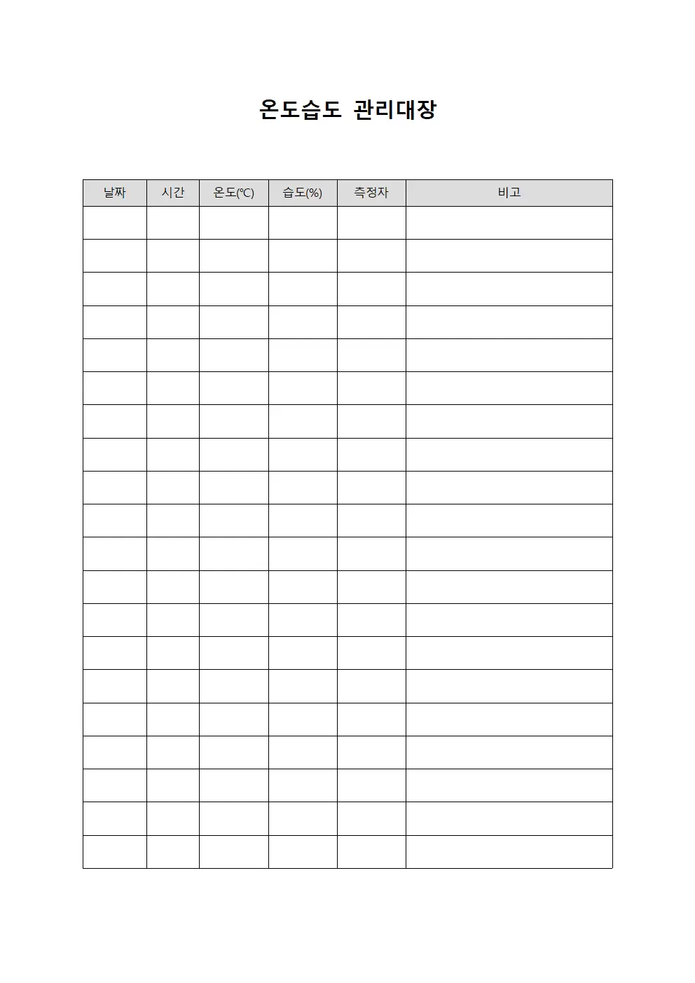 온도습도관리대장 (검사실환경조건)