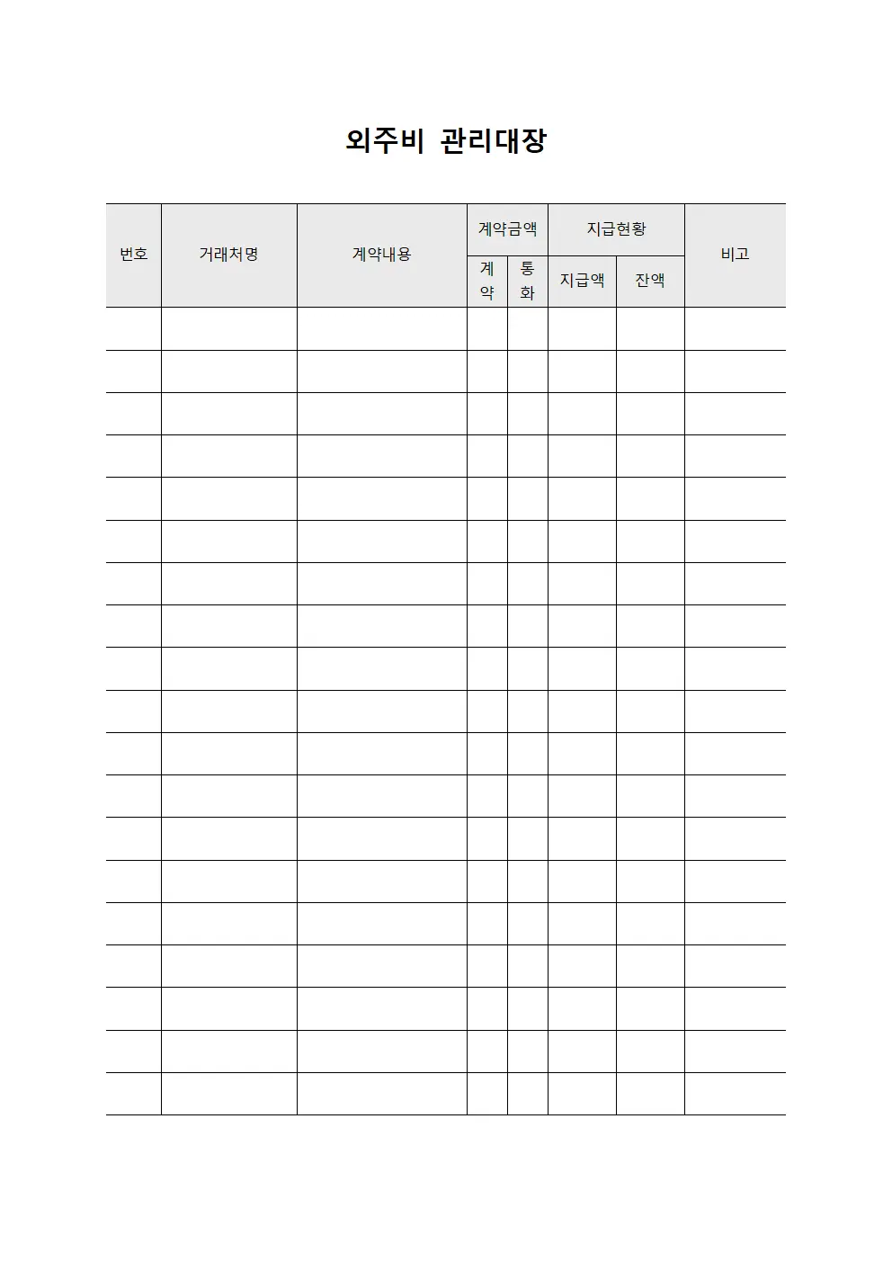 외주비관리대장 (거래처계약비)