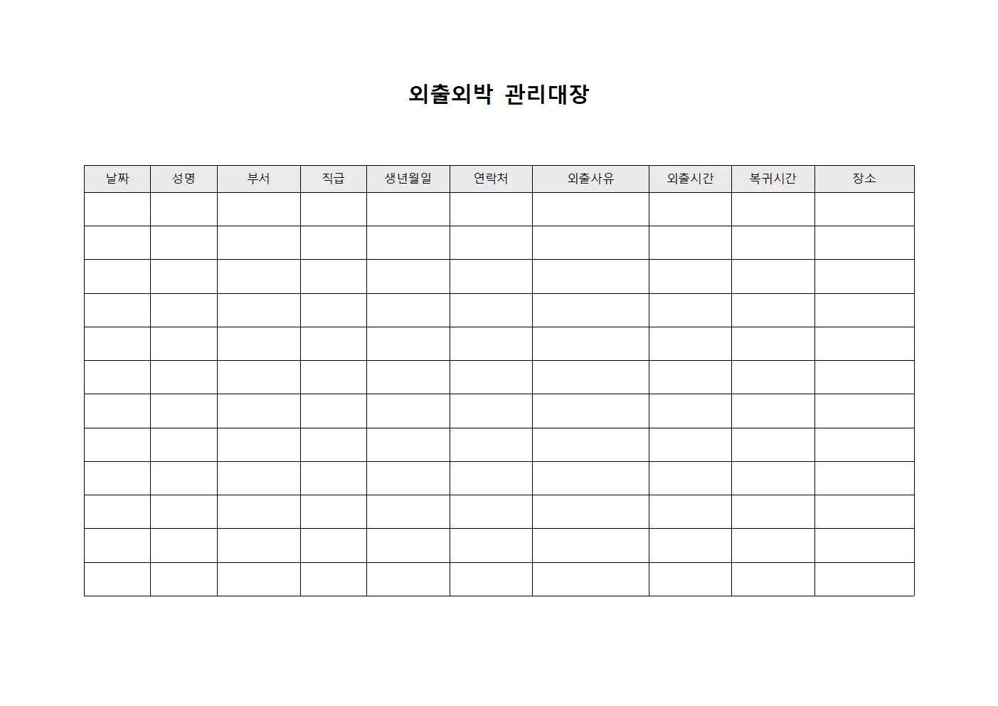 근로자 외출외박관리대장 현황
