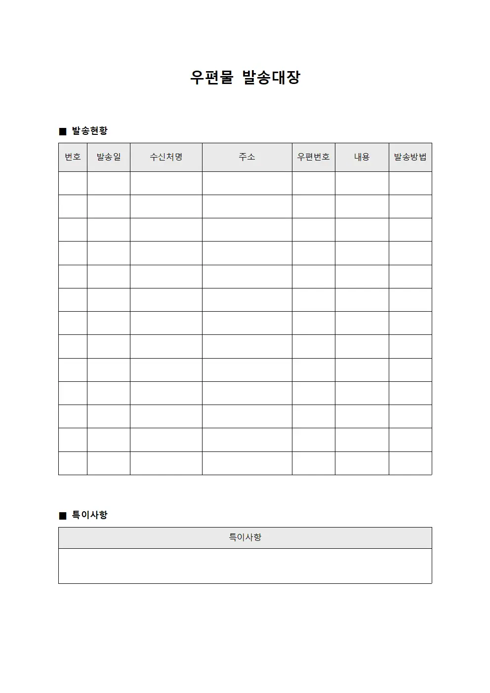 우편물발송대장 (관계기관통신 현황)